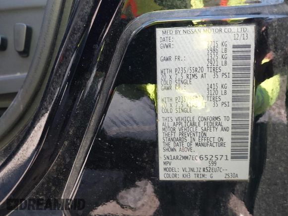 2014 Nissan Pathfinder S with VIN 5N1AR2MM7EC652571, listed as a IAAI auction lot 42641349 with 208,810 mi miles and . Bid and sale history available at DreamBid. Image 9.