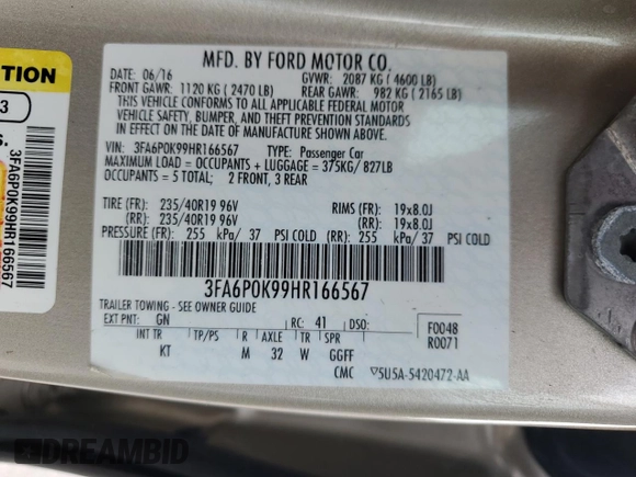 2017 Ford Fusion Titanium with VIN 3FA6P0K99HR166567, listed as a Copart auction lot 54293425 with 0 mi miles and Salvage Title. Bid and sale history available at carsss.com. Image 12.
