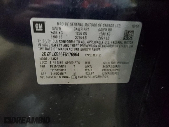 2015 GMC Terrain SLT with VIN 2GKFLXE35F6176964, listed as a Copart auction lot 44897005 with 81,006 mi miles and Salvage Title. Bid and sale history available at DreamBid. Image 13.