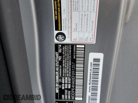 2014 Mercedes-Benz SLK 250 with VIN WDDPK4HA0EF091357, listed as a Copart auction lot 82316804 with 71,993 mi miles and Salvage title. Bid and sale history available at DreamBid. Image 12.