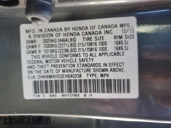 2014 Honda CR-V LX with VIN 2HKRM4H33EH640358, listed as a Copart auction lot 45844405 with 154,984 mi miles and Salvage Title. Bid and sale history available at carsss.com. Image 13.