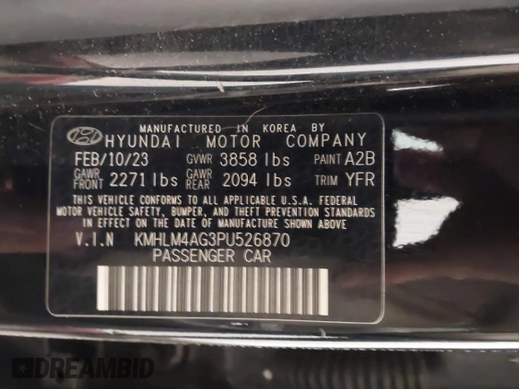 2023 Hyundai Elantra SEL z VIN KMHLM4AG3PU526870, wystawiony jako IAAI lot #41471456 z przebiegiem 33 252 mil mil oraz . Historia ofert i sprzedaży dostępna na DreamBid. Obrazek 9.