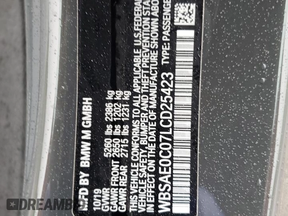 2020 BMW M8 z VIN WBSAE0C07LCD25423, wystawiony jako Copart lot #58272065 z przebiegiem 102 346 mil mil oraz Czysty tytuł • Clean title. Historia ofert i sprzedaży dostępna na DreamBid. Obrazek 12.