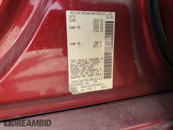 2014 Nissan Altima 2.5 S with VIN 1N4AL3AP7EN365512, listed as a Copart auction lot 49272515 with 140,473 mi miles and Salvage Title. Bid and sale history available at carsss.com. Image 14.