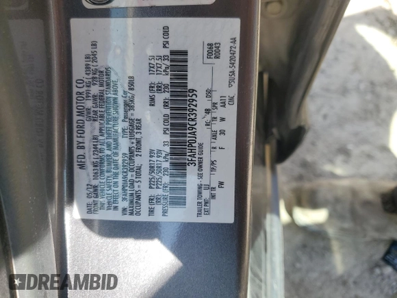 2012 Ford Fusion SEL with VIN 3FAHP0JA9CR392959, listed as a Copart auction lot 53688795 with 181,575 mi miles and Salvage Title. Bid and sale history available at DreamBid. Image 14.