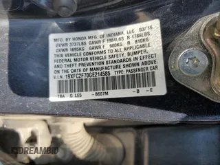 2016 Honda Civic EX with VIN 19XFC2F70GE214585, listed as a Copart auction lot 55607165 with 148,528 mi miles and Salvage Title. Bid and sale history available at DreamBid. Image 13.