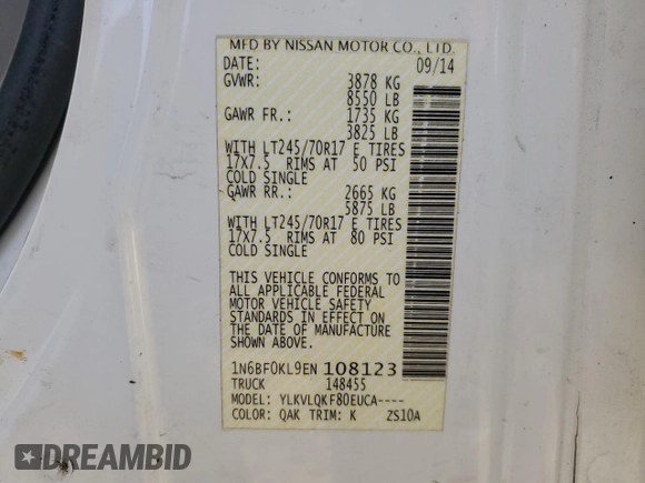 2014 Nissan NV S z VIN 1N6BF0KL9EN108123, wystawiony jako Copart lot #47824075 z przebiegiem 195 767 mil mil oraz Szkoda całkowita • Salvage title. Historia ofert i sprzedaży dostępna na DreamBid. Obrazek 13.