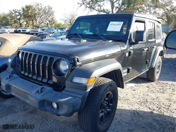 2018 Jeep Wrangler Unlimited Sport S with VIN 1C4HJXDG9JW159307, listed as a IAAI auction lot 41142193 with 57,185 mi miles. Bid and sale history available at carsss.com. Image 2.