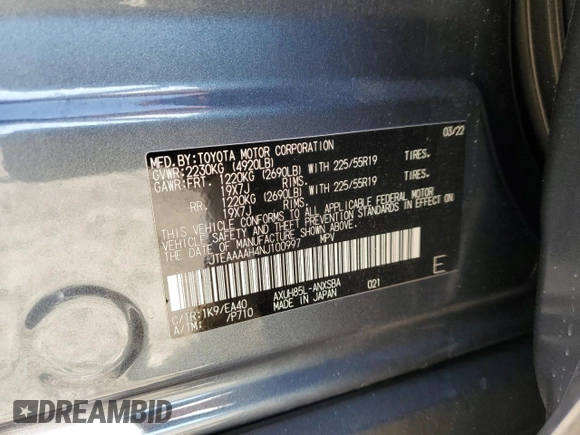 2022 Toyota Venza LE with VIN JTEAAAAH4NJ100997, listed as a Copart auction lot 53477235 with 18,099 mi miles and Salvage Title. Bid and sale history available at carsss.com. Image 13.