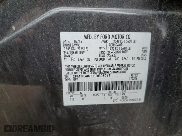 2015 Ford Edge Titanium with VIN 2FMTK4K80FBB05917, listed as a Copart auction lot 51892505 with 122,134 mi miles and Clean Title. Bid and sale history available at carsss.com. Image 13.