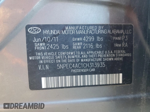 2012 Hyundai Sonata Limited z VIN 5NPEC4AC1CH313935, wystawiony jako Copart lot #56330475 z przebiegiem 202 739 mil mil oraz Szkoda całkowita • Salvage title. Historia ofert i sprzedaży dostępna na DreamBid. Obrazek 12.