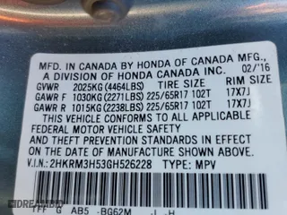 2016 Honda CR-V EX with VIN 2HKRM3H53GH526228, listed as a Copart auction lot 52523585 with 138,662 mi miles and Salvage Title. Bid and sale history available at carsss.com. Image 14.