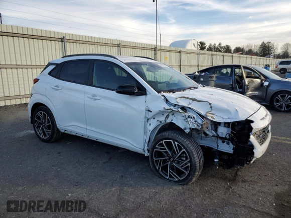 2023 Hyundai Kona N Line with VIN KM8K3CA37PU995837, listed as a Copart auction lot 85757014 with 4,275 mi miles and Salvage Title. Bid and sale history available at carsss.com. Image 4.