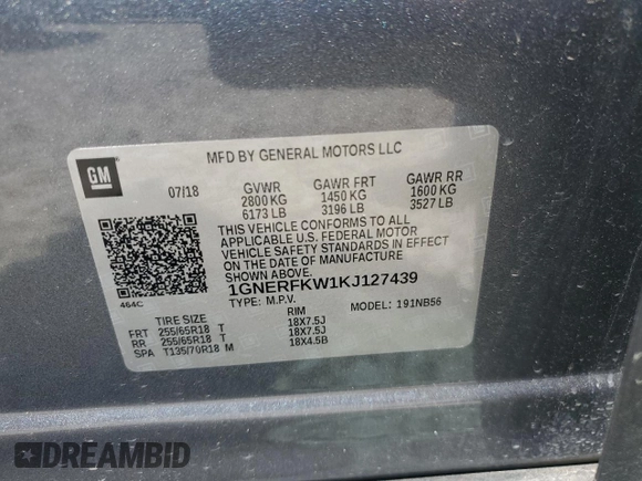 2019 Chevrolet Traverse LS with VIN 1GNERFKW1KJ127439, listed as a Copart auction lot 70806804 with 63,748 mi miles and Salvage Title. Bid and sale history available at carsss.com. Image 13.