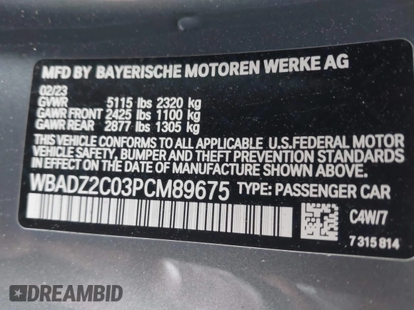 2023 BMW 8 Series 840i with VIN WBADZ2C03PCM89675, listed as a IAAI auction lot 42301276 with 6,289 mi miles and . Bid and sale history available at DreamBid. Image 9.