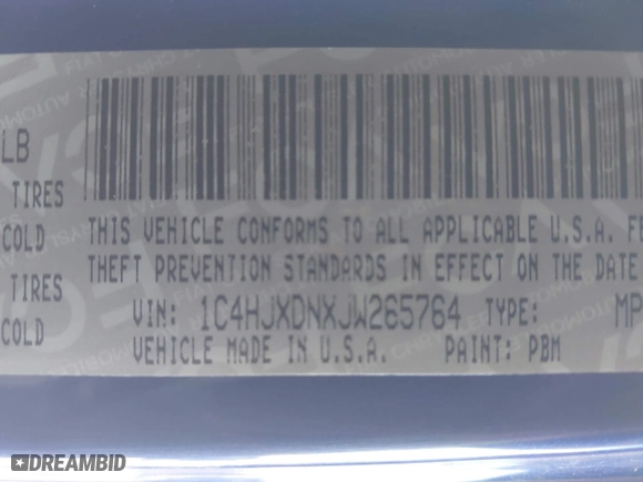 2018 Jeep Wrangler Unlimited Sport S with VIN 1C4HJXDNXJW265764, listed as a IAAI auction lot 41359018 with 50,941 mi miles. Bid and sale history available at carsss.com. Image 9.