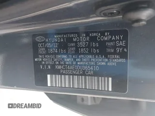 2013 Hyundai Accent GLS with VIN KMHCT4AE0DU365410, listed as a IAAI auction lot 41918395 with 170,722 mi miles and . Bid and sale history available at carsss.com. Image 9.