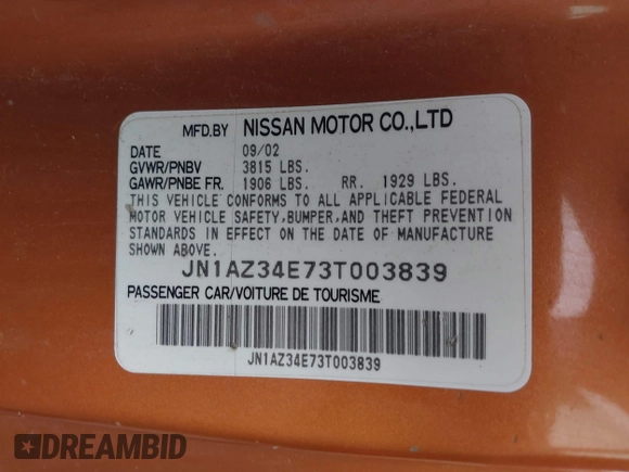 2003 Nissan 350Z Touring z VIN JN1AZ34E73T003839, wystawiony jako IAAI lot #42206083 z przebiegiem 50 919 mil mil oraz . Historia ofert i sprzedaży dostępna na DreamBid. Obrazek 9.