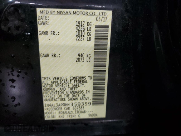 2017 Nissan Altima S z VIN 1N4AL3AP0HN359359, wystawiony jako Copart lot #51865525 z przebiegiem 99 708 mil mil oraz Szkoda całkowita • Salvage title. Historia ofert i sprzedaży dostępna na DreamBid. Obrazek 13.