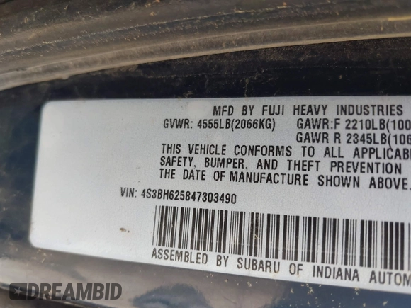 2004 Subaru Legacy L с VIN 4S3BH625847303490, выставлен на аукционе IAAI как лот 42520001 с пробегом 147 574 миль миль и . История ставок и продаж доступна на DreamBid. Изображение 9.