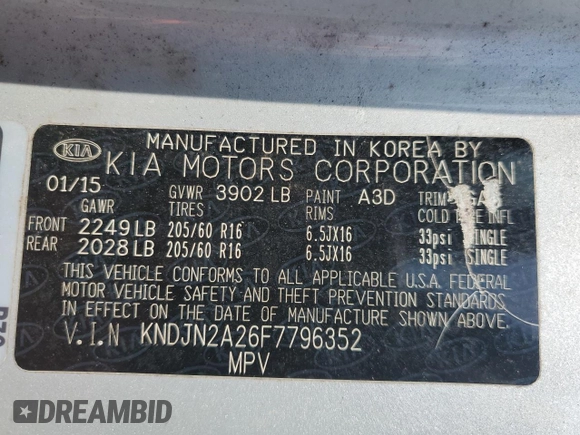 2015 Kia Soul with VIN KNDJN2A26F7796352, listed as a Copart auction lot 53235535 with 0 mi miles and Salvage Title. Bid and sale history available at carsss.com. Image 12.