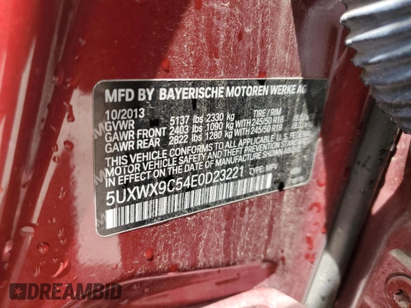 2014 BMW X3 xDrive28i with VIN 5UXWX9C54E0D23221, listed as a Copart auction lot 55412975 with 139,813 mi miles and Salvage Title. Bid and sale history available at DreamBid. Image 13.