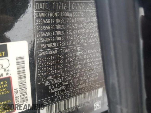 2017 Land Rover Range Rover Sport SE with VIN SALWG2FK2HA667984, listed as a Copart auction lot 53991285 with 107,205 mi miles and Salvage Title. Bid and sale history available at DreamBid. Image 15.