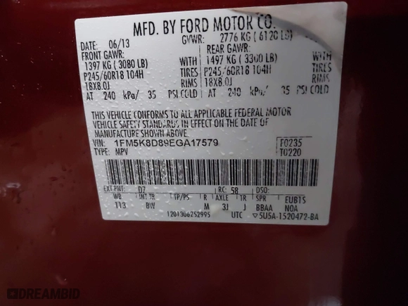 2014 Ford Explorer XLT with VIN 1FM5K8D89EGA17579, listed as a IAAI auction lot 40903918 with 127,780 mi miles. Bid and sale history available at carsss.com. Image 9.