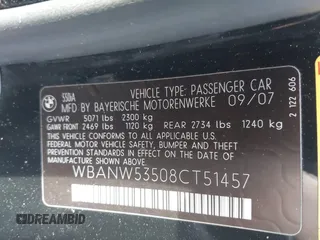2008 BMW 5 Series 550i with VIN WBANW53508CT51457, listed as a IAAI auction lot 41103437 with 192,516 mi miles. Bid and sale history available at carsss.com. Image 9.