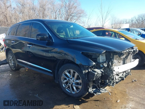 2013 Infiniti JX35 with VIN 5N1AL0MM7DC307092, listed as a IAAI auction lot 41625062 with 162,553 mi miles. Bid and sale history available at carsss.com. Image 1.