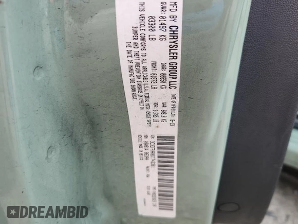 2013 FIAT 500 Pop with VIN 3C3CFFAR0DT743301, listed as a Copart auction lot 63880985 with 88,953 mi miles and Salvage title. Bid and sale history available at DreamBid. Image 12.