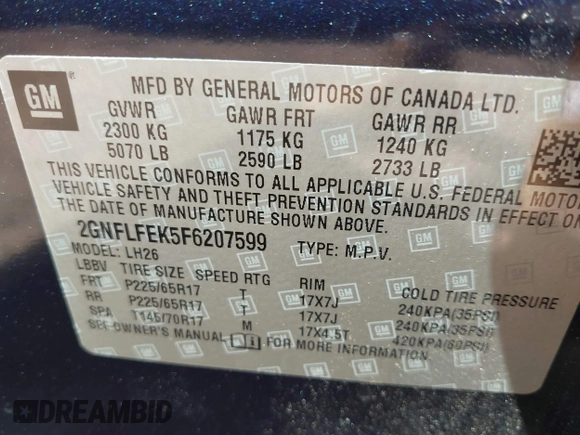 2015 Chevrolet Equinox LT z VIN 2GNFLFEK5F6207599, wystawiony jako IAAI lot #42305158 z przebiegiem 187 605 mil mil oraz . Historia ofert i sprzedaży dostępna na DreamBid. Obrazek 9.