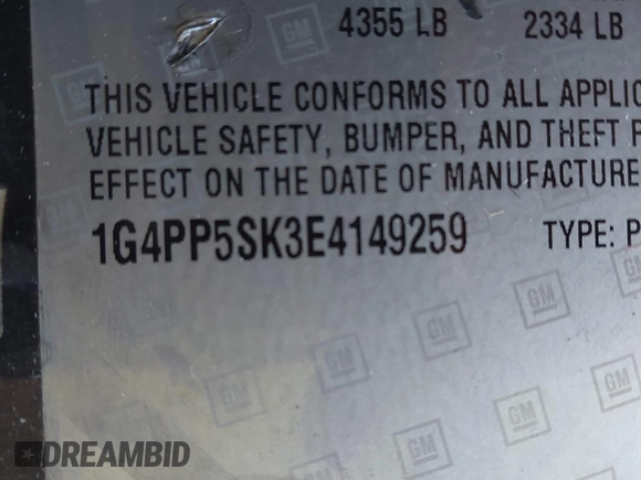 2014 Buick Verano with VIN 1G4PP5SK3E4149259, listed as a IAAI auction lot 41522459 with 228,374 mi miles. Bid and sale history available at carsss.com. Image 9.
