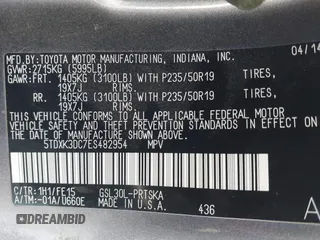 2014 Toyota Sienna SE with VIN 5TDXK3DC7ES482954, listed as a IAAI auction lot 41197465 with 160,107 mi miles and . Bid and sale history available at DreamBid. Image 9.