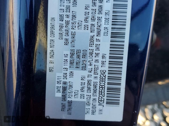 2011 Mazda CX-7 i Sport with VIN JM3ER2B59B0386248, listed as a Copart auction lot 42218045 with 198,884 mi miles and Salvage Title. Bid and sale history available at DreamBid. Image 15.