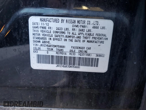 2013 Infiniti G37 x with VIN JN1CV6AR7DM759681, listed as a Copart auction lot 50540095 with 147,741 mi miles and Salvage Title. Bid and sale history available at carsss.com. Image 14.