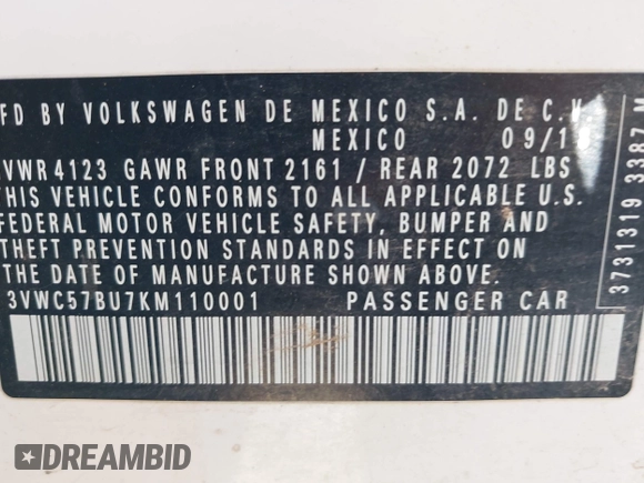 2019 Volkswagen Jetta S z VIN 3VWC57BU7KM110001, wystawiony jako IAAI lot #42244184 z przebiegiem 49 883 mil mil oraz . Historia ofert i sprzedaży dostępna na DreamBid. Obrazek 9.