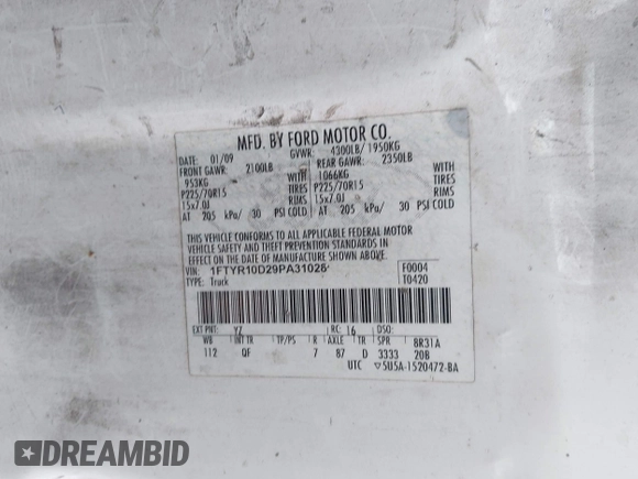 2009 Ford Ranger XL с VIN 1FTYR10D29PA31028, выставлен на аукционе IAAI как лот 42872398 с пробегом 280 000 миль миль и . История ставок и продаж доступна на DreamBid. Изображение 9.