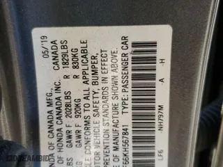 2019 Honda Civic Sedan LX with VIN 2HGFC2F66KH567841, listed as a Copart auction lot 42167145 with 86,934 mi miles and Salvage Title. Bid and sale history available at carsss.com. Image 14.