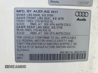 2008 Audi Q7 4.2L Premium with VIN WA1BV74L18D016780, listed as a Copart auction lot 70465544 with 186,904 mi miles and Clean Title. Bid and sale history available at carsss.com. Image 12.