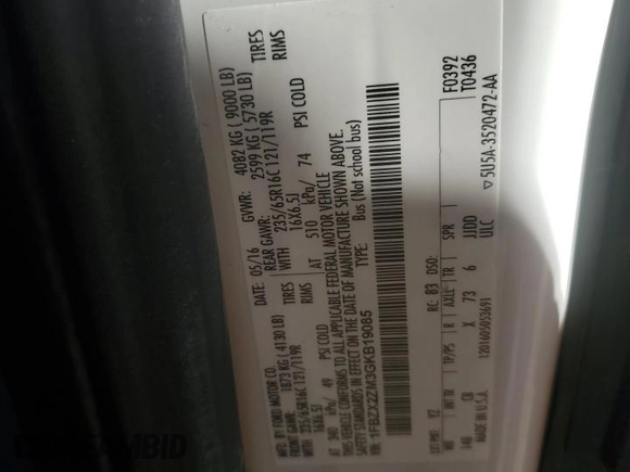2016 Ford Transit XL with VIN 1FBZX2ZM3GKB19085, listed as a Copart auction lot 51339145 with 90,620 mi miles and Salvage title. Bid and sale history available at DreamBid. Image 15.