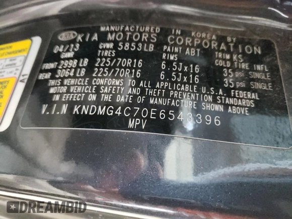 2014 Kia Sedona LX with VIN KNDMG4C70E6543396, listed as a Copart auction lot 54093205 with 149,451 mi miles and Clean Title. Bid and sale history available at carsss.com. Image 13.