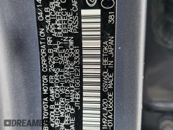 2014 Lexus ES 330 with VIN JTHBK1GG1E2133081, listed as a Copart auction lot 48027825 with 170,172 mi miles and Salvage title. Bid and sale history available at DreamBid. Image 12.