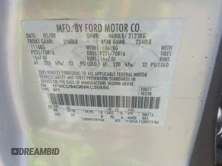 2009 Ford Escape Limited with VIN 1FMCU94G89KC50550, listed as a IAAI auction lot 33489611 with 193,856 mi miles and . Bid and sale history available at DreamBid. Image 9.