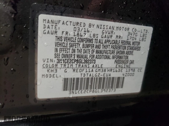 2016 Nissan Note S Plus with VIN 3N1CE2CP8GL392373, listed as a Copart auction lot 87381614 with 44,028 mi miles and Salvage Title. Bid and sale history available at DreamBid. Image 13.