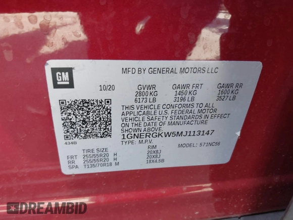 2021 Chevrolet Traverse LT Cloth with VIN 1GNERGKW5MJ113147, listed as a IAAI auction lot 42510509 with 70,214 mi miles and . Bid and sale history available at DreamBid. Image 9.
