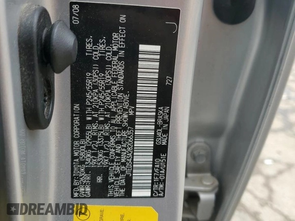 2008 Toyota Highlander Sport z VIN JTEDS43A282066357, wystawiony jako Copart lot #56776585 z przebiegiem 161 994 mil mil oraz Szkoda całkowita • Salvage title. Historia ofert i sprzedaży dostępna na DreamBid. Obrazek 13.