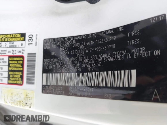 2018 Toyota Sienna SE with VIN 5TDXZ3DC3JS910458, listed as a IAAI auction lot 40980174 with 133,139 mi miles and . Bid and sale history available at DreamBid. Image 9.