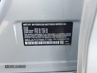 2019 BMW 5 Series 530i xDrive with VIN WBAJA7C57KWC77780, listed as a IAAI auction lot 41511124 with 35,696 mi miles. Bid and sale history available at carsss.com. Image 9.