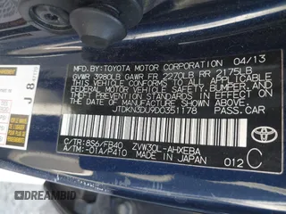 2013 Toyota Prius One with VIN JTDKN3DU9D0351178, listed as a IAAI auction lot 41705786 with 98,524 mi miles. Bid and sale history available at carsss.com. Image 9.
